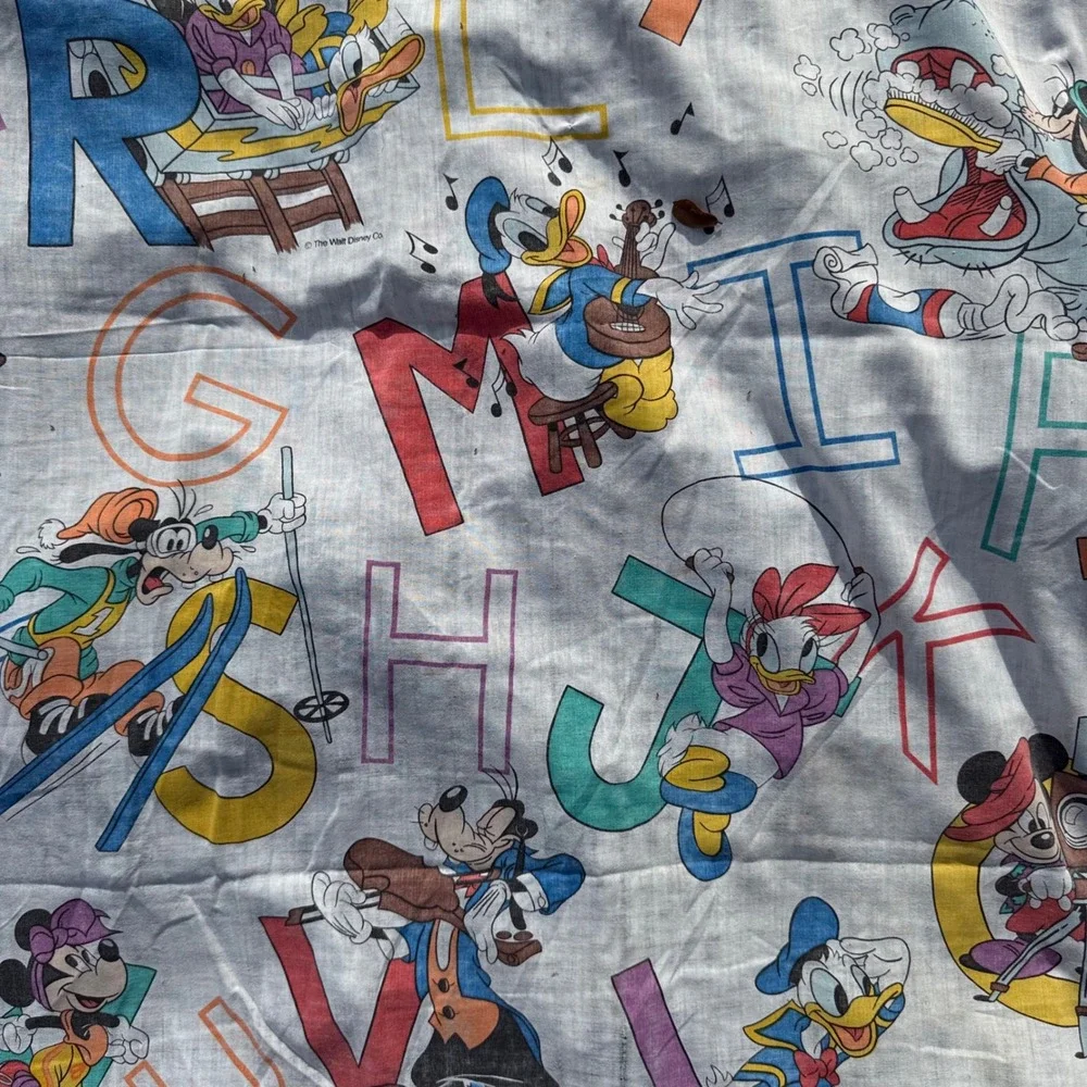 Vintage Disney Mickey Mouse Friends ABC Alphabet Flat Sheet Twin Full Fabric
